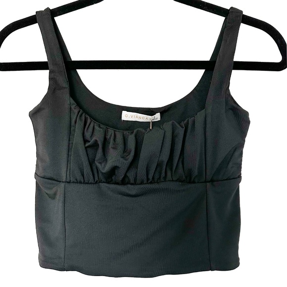 New! | O. Vianca | Black | Shirred / Cropped Top | Women's Small - Picture 1 of 6